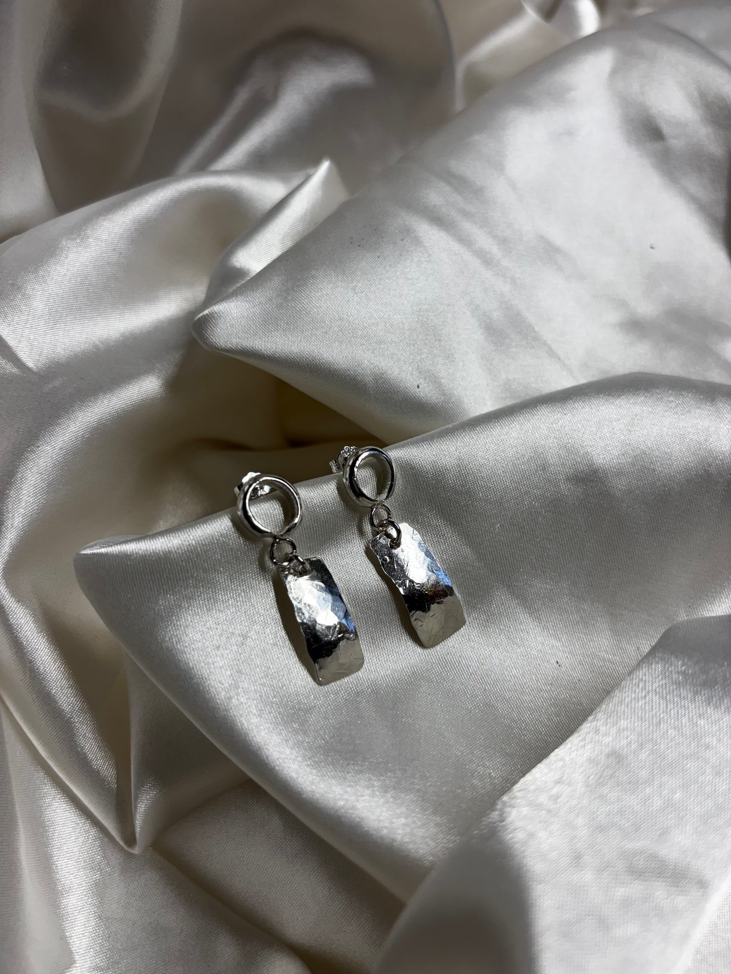 Loop and Hammered Plate Drop Earrings