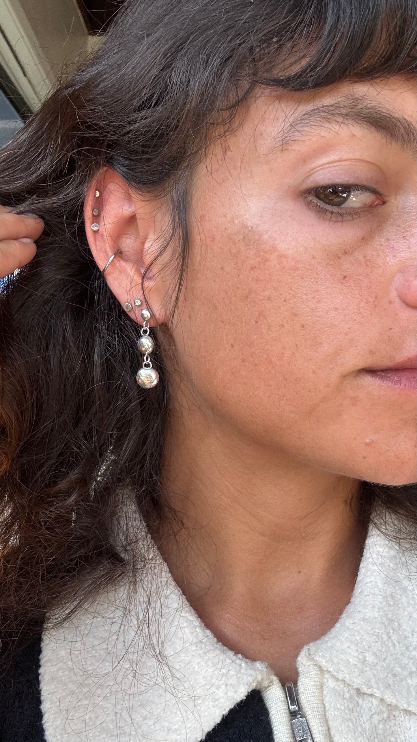 Globe Orbit Earrings | Handmade Sculptural Silver Drops | Modern Artisan Statement Studs