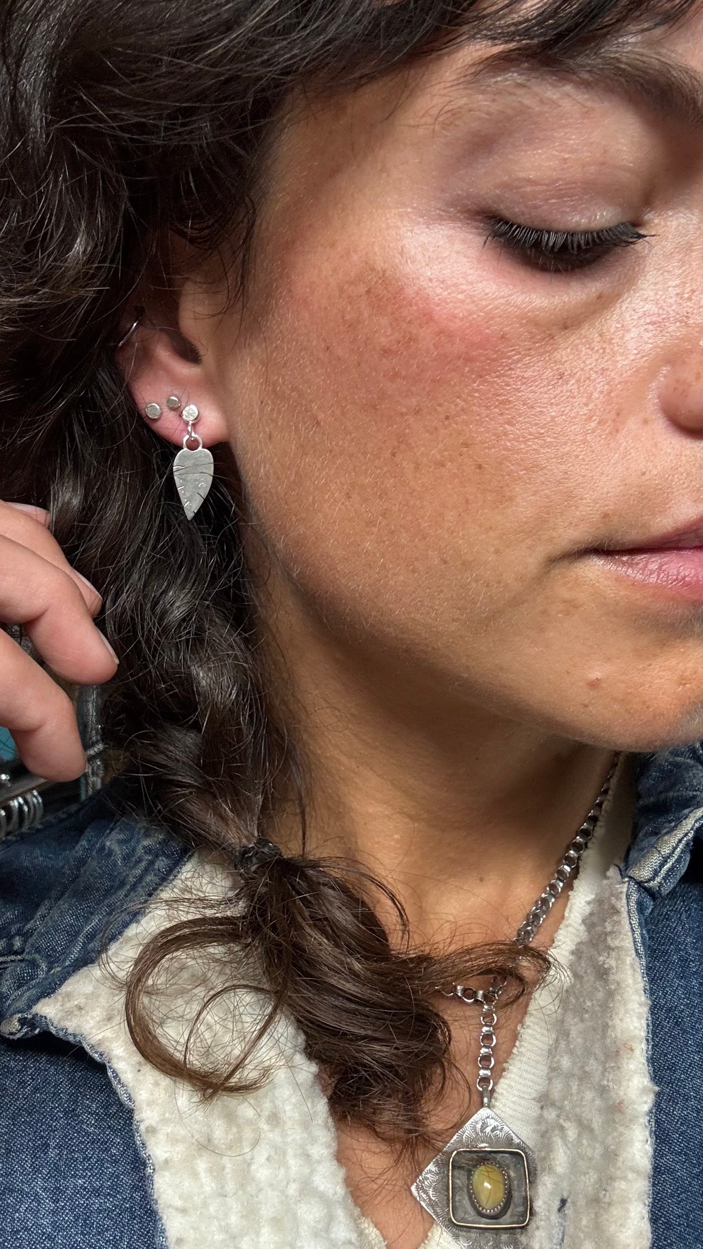 Stud and Leaf Drop Earrings