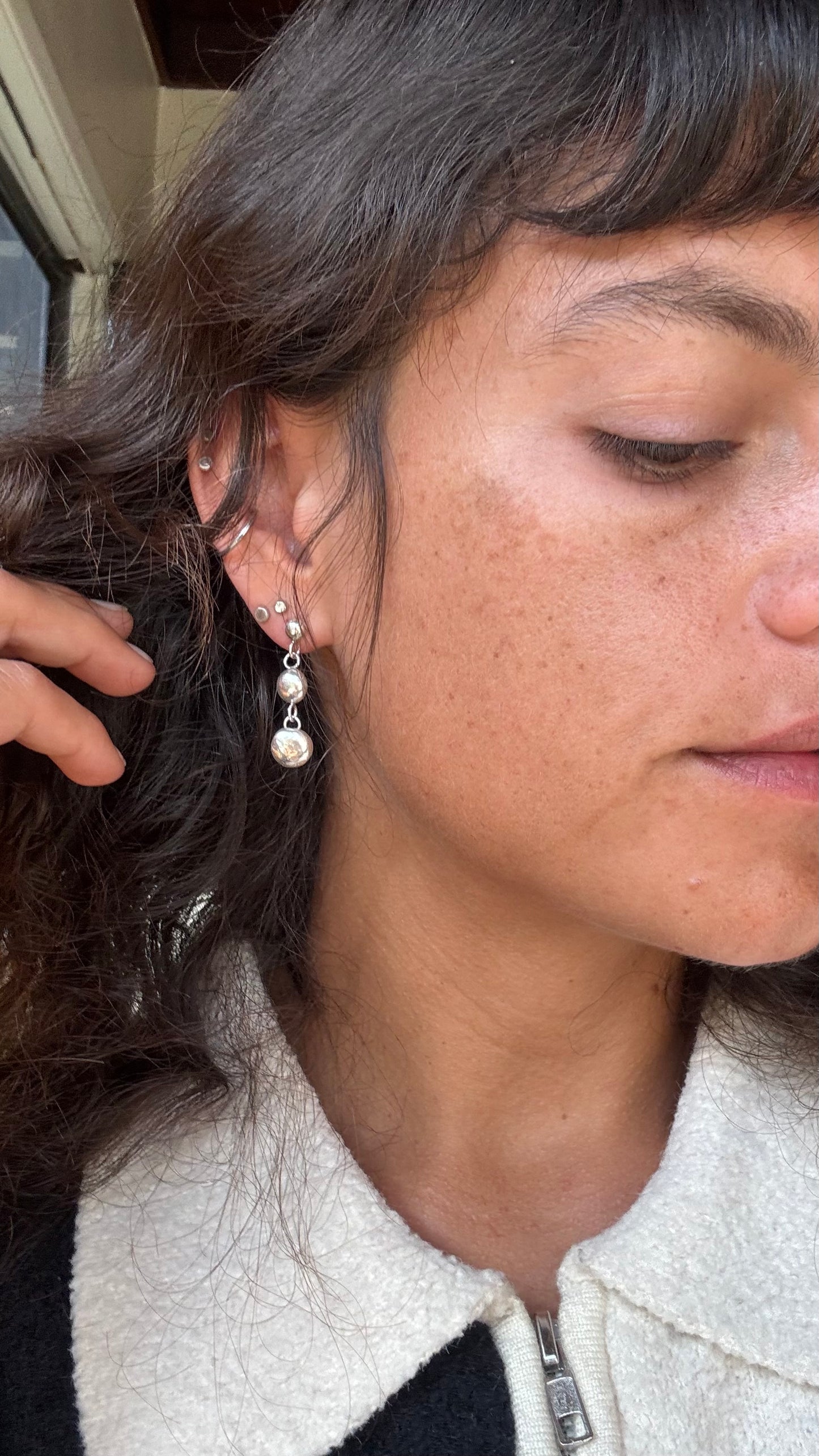 Globe Orbit Earrings | Handmade Sculptural Silver Drops | Modern Artisan Statement Studs