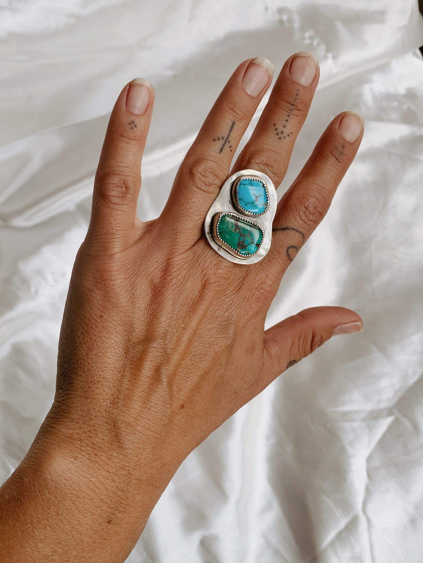 Colorful Retro Mod Two Piece Turquoise Ring