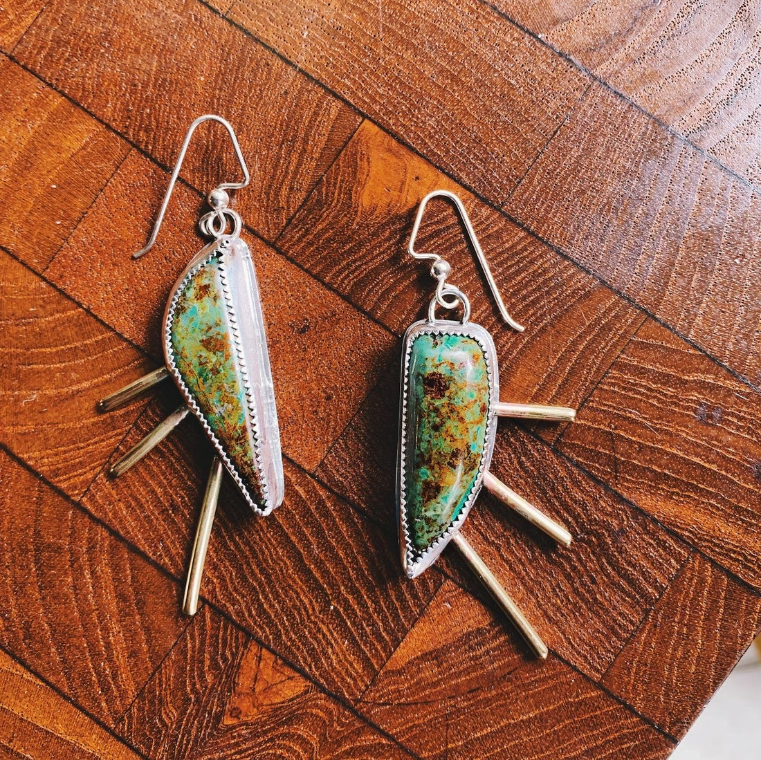 Turquoise Earrings with Brass Accents