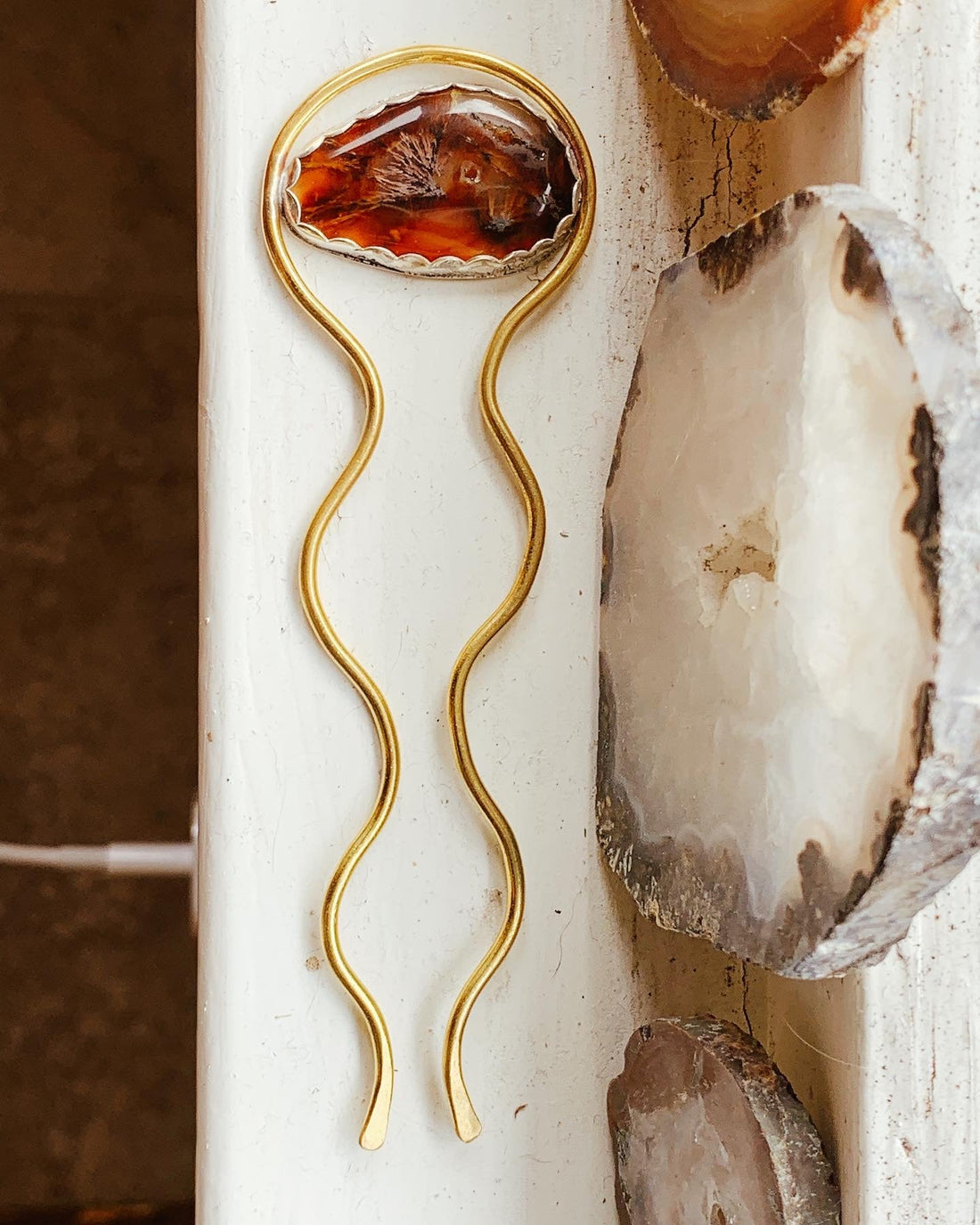Silver Brass & Agate Hair Pin