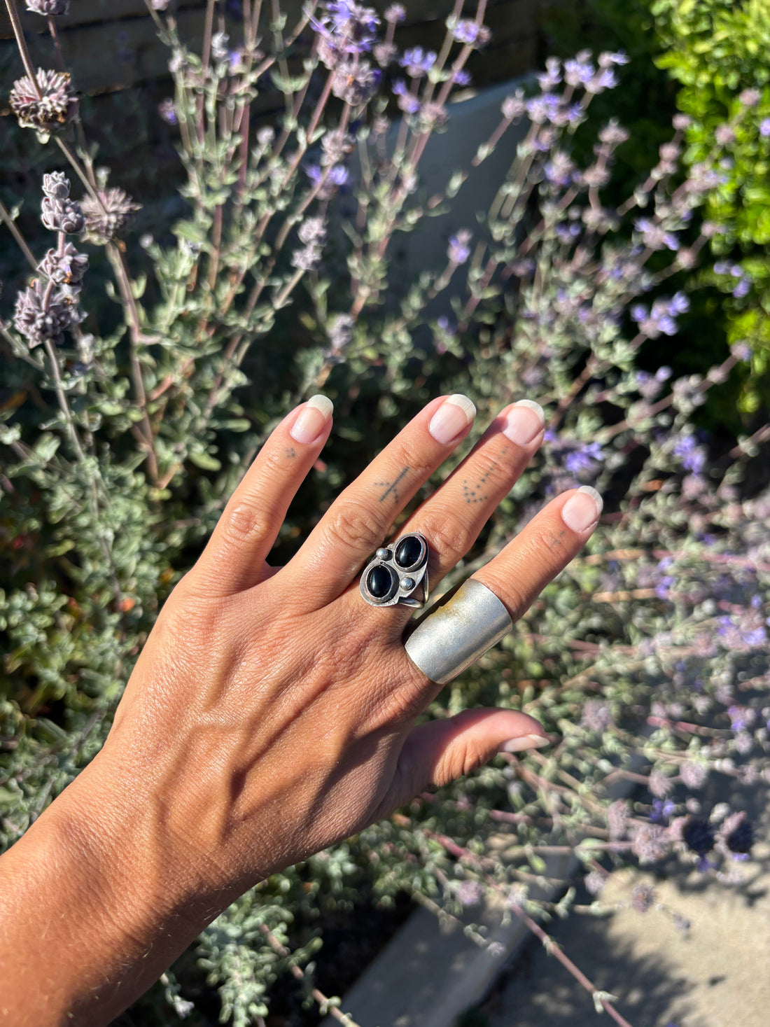Vintage silver spoon ring, and Onyx jewelry
