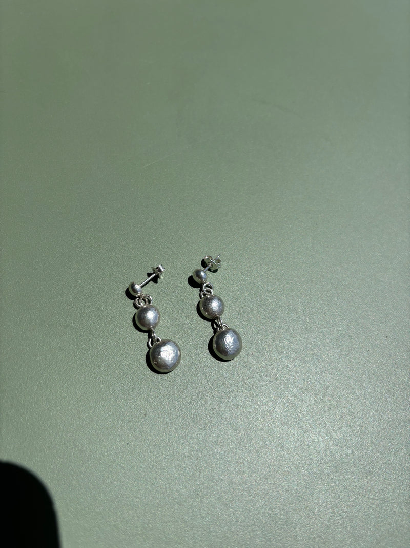 Globe Orbit Earrings | Handmade Sculptural Silver Drops | Modern Artisan Statement Studs