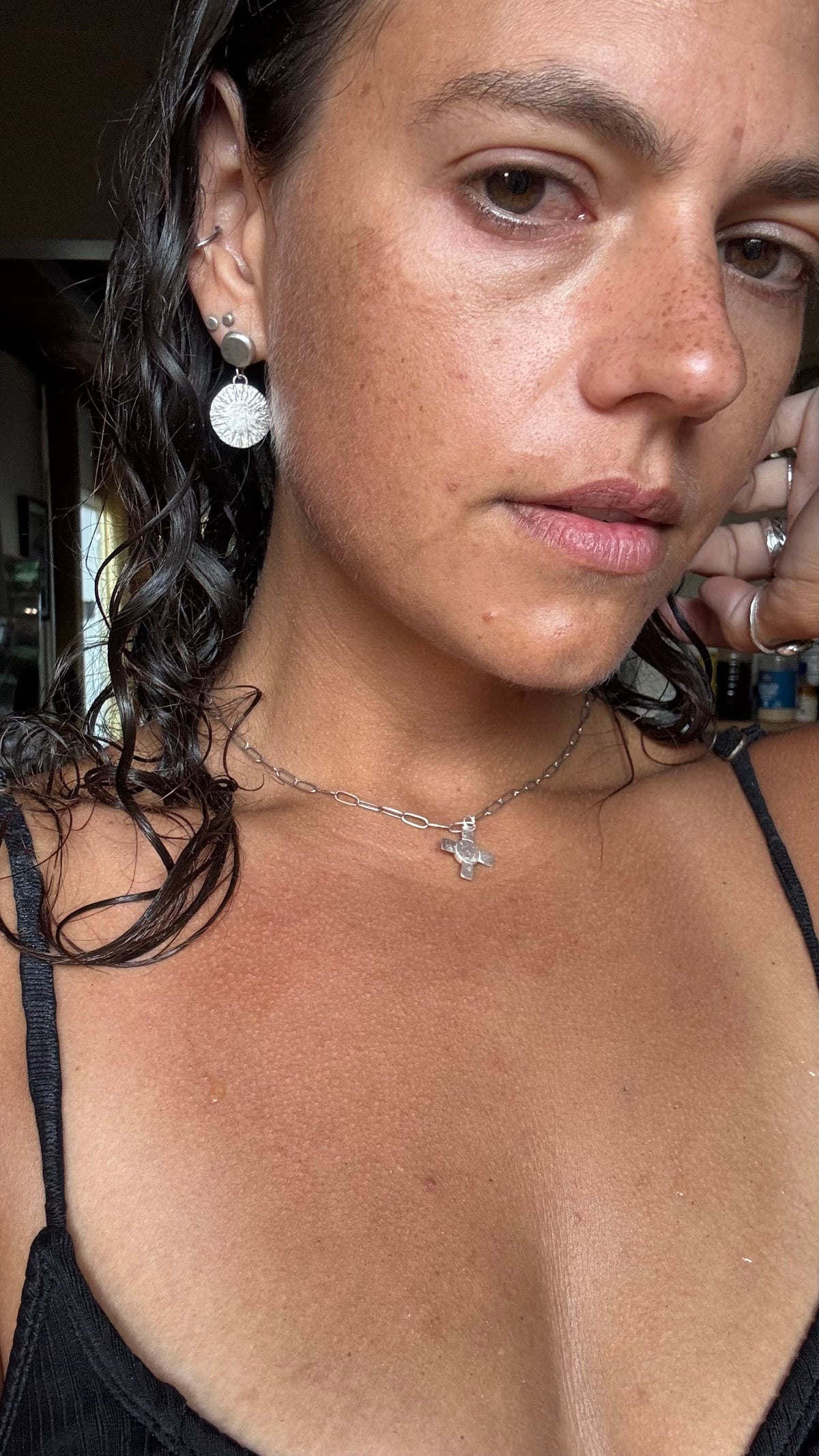 Sun and Moon Silver Stamped Earrings