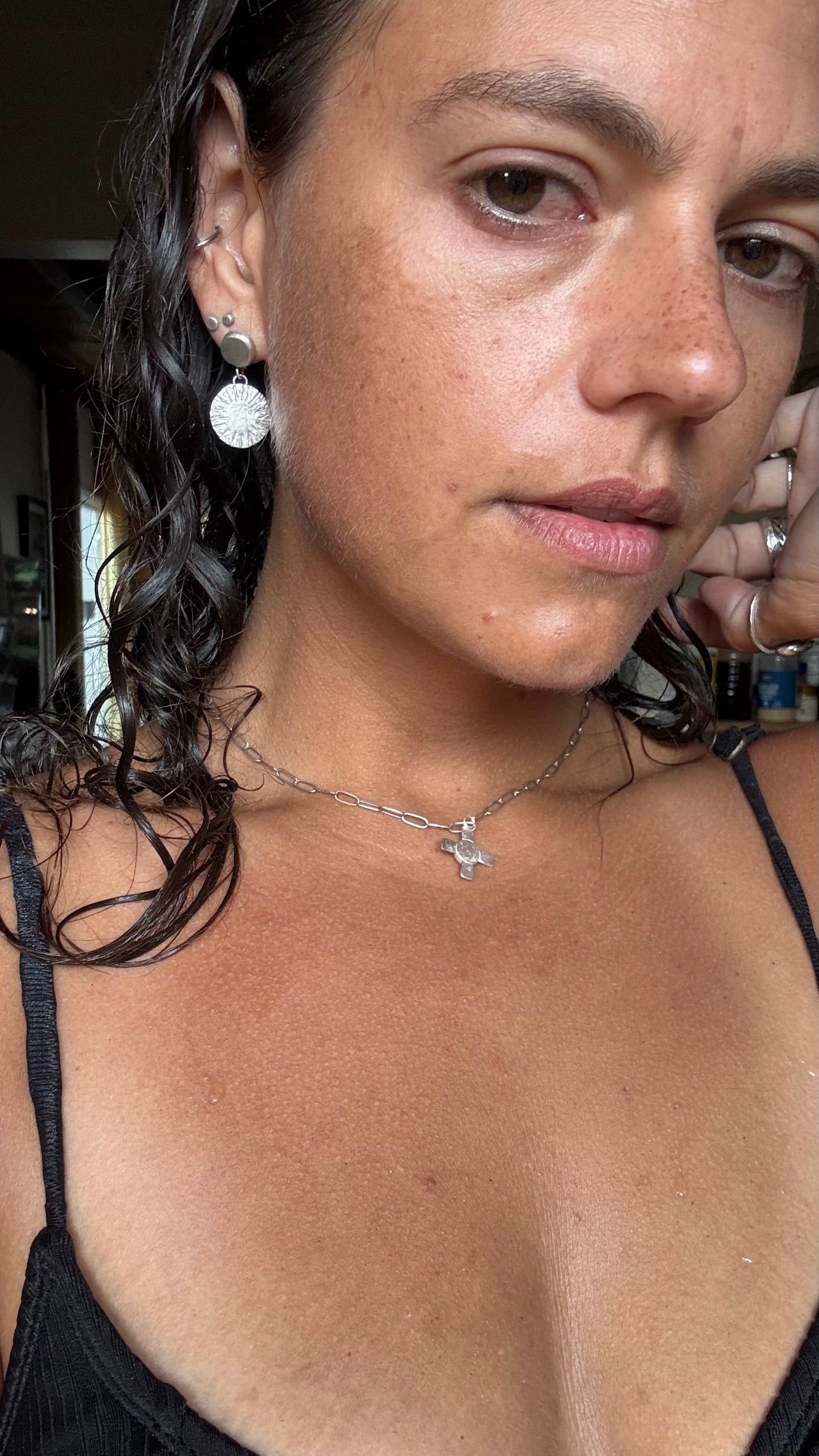 Sun and Moon Silver Stamped Earrings