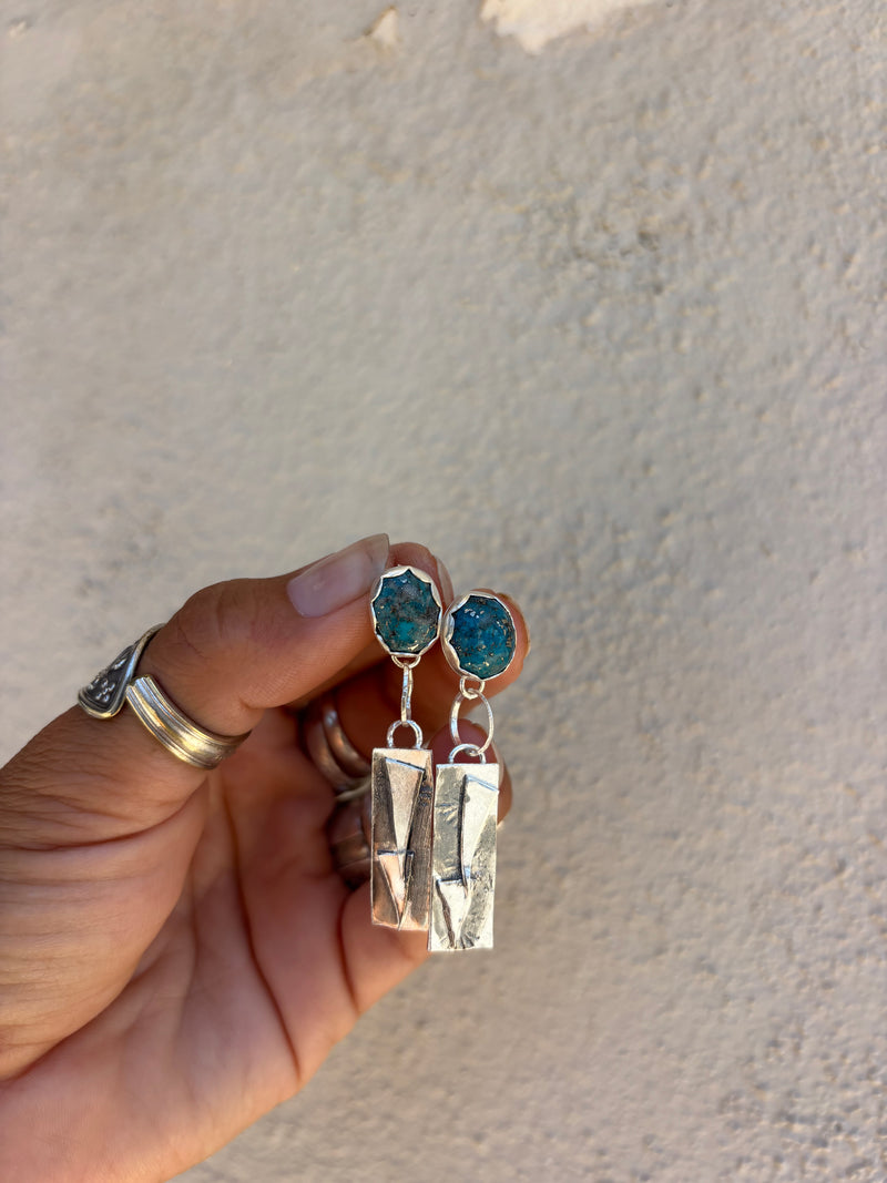 Turquoise Studs With Silver Dangle Accent