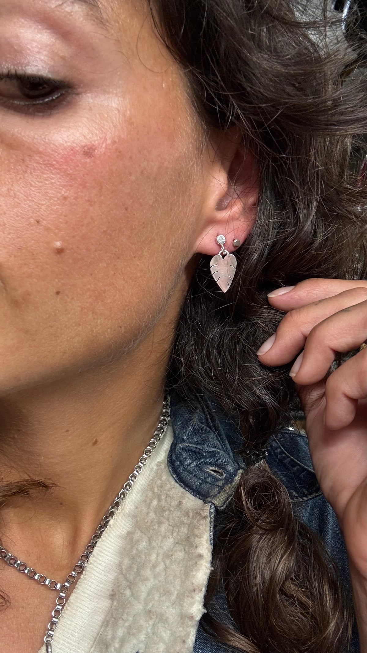 Stud and Leaf Drop Earrings