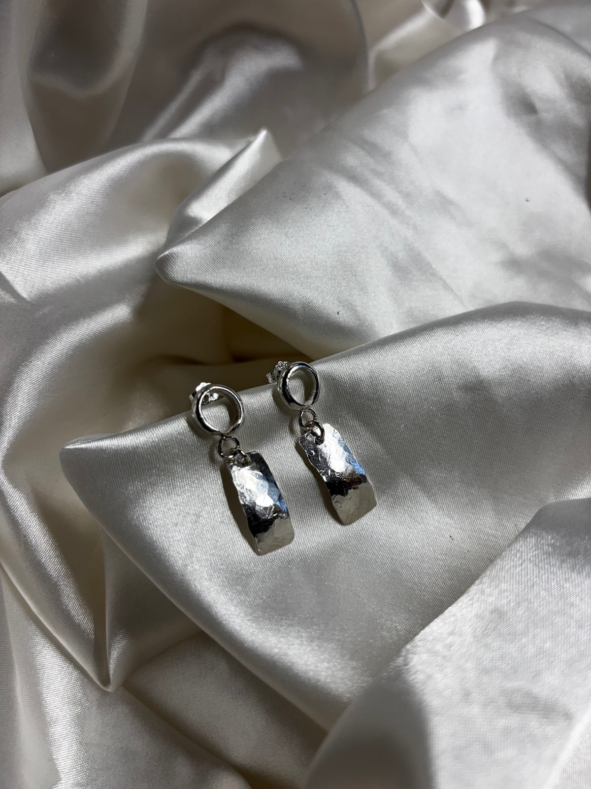 Loop and Hammered Plate Drop Earrings