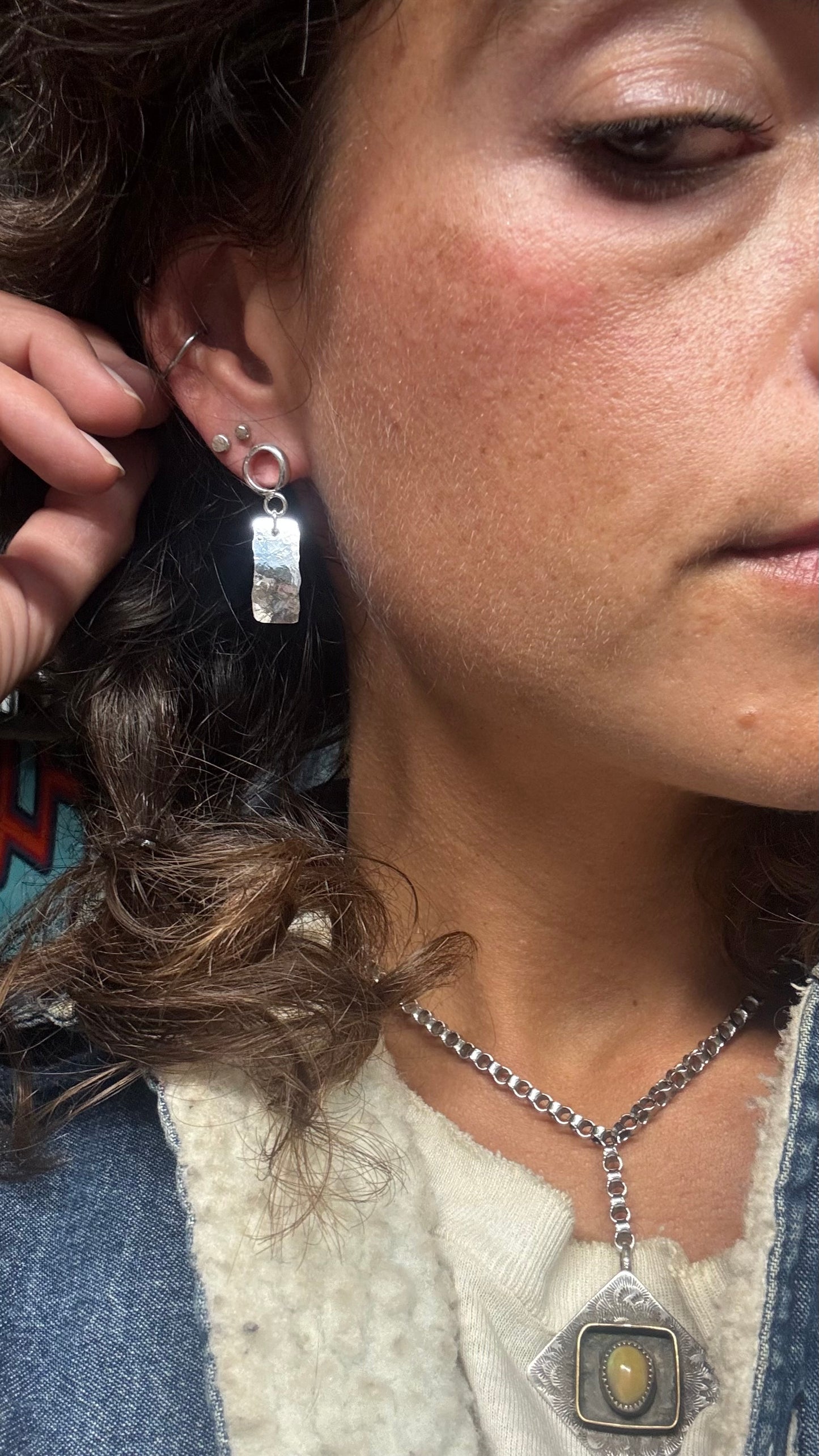 Loop and Hammered Plate Drop Earrings