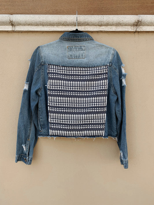Boho Blue, Ripped & Cropped Denim Jacket