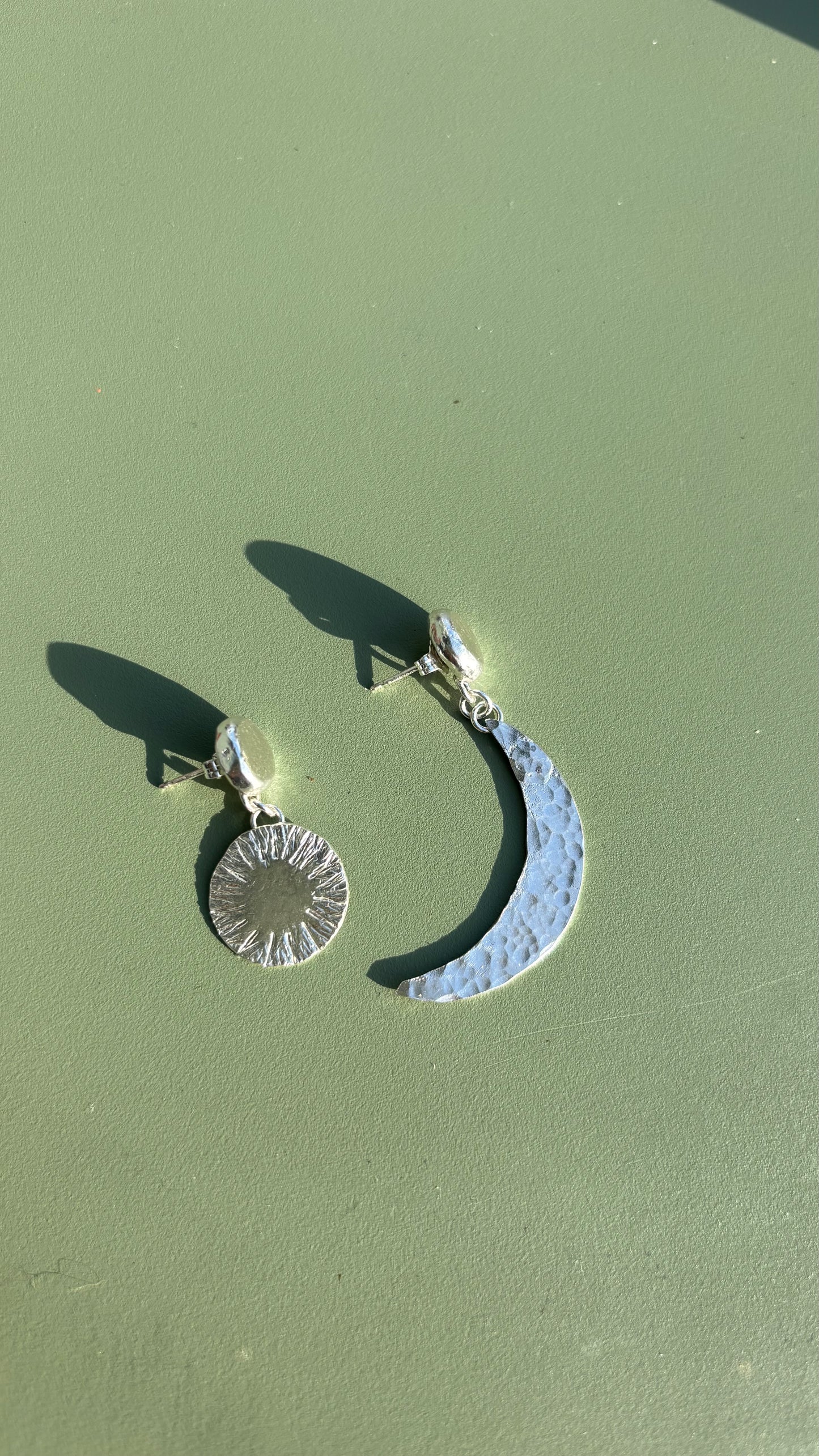 Sun and Moon Silver Stamped Earrings