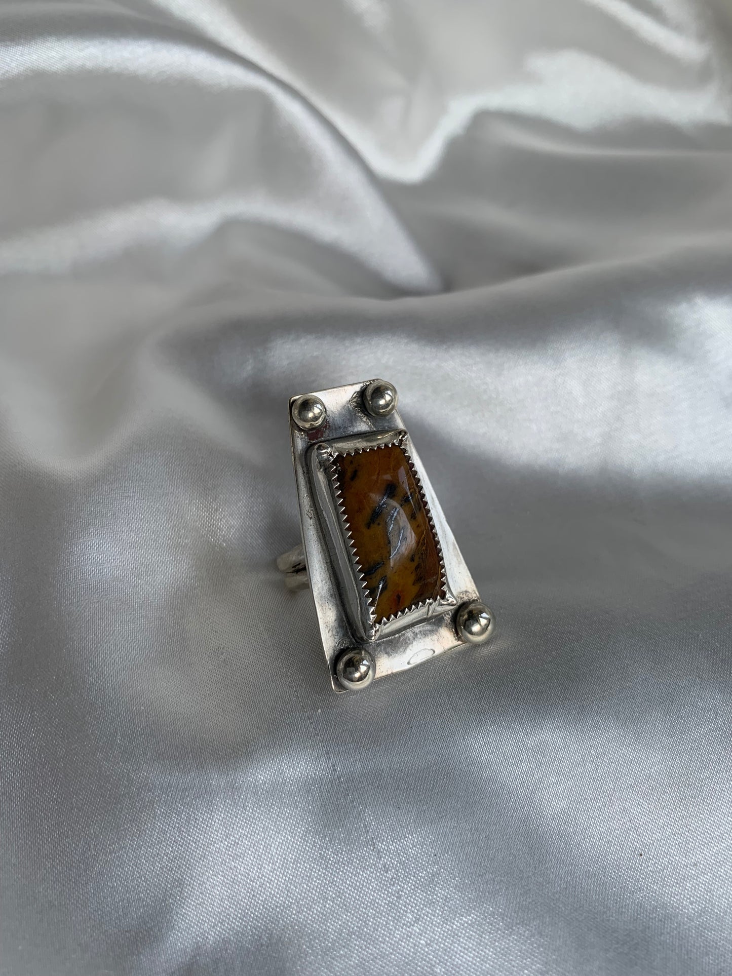 Geometric Tiger Striped Jasper Ring