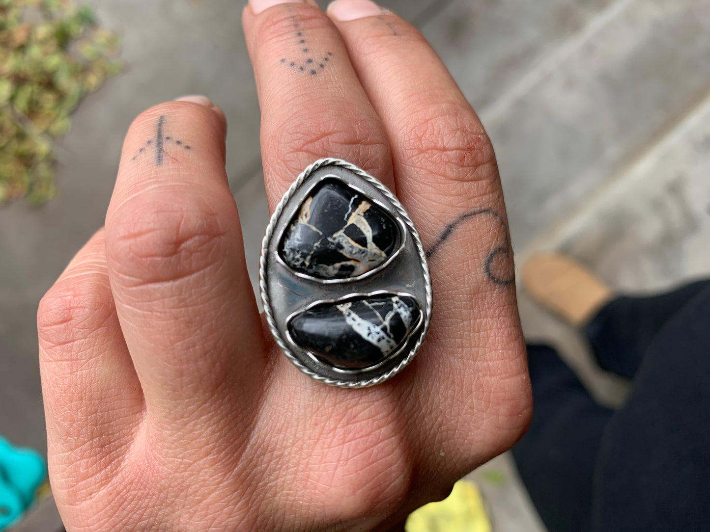 White Lightning Turquoise Ring – Size 6.5 | Sterling Silver Rope Shadowbox Setting | Boho Western Statement Ring | December Birthstone