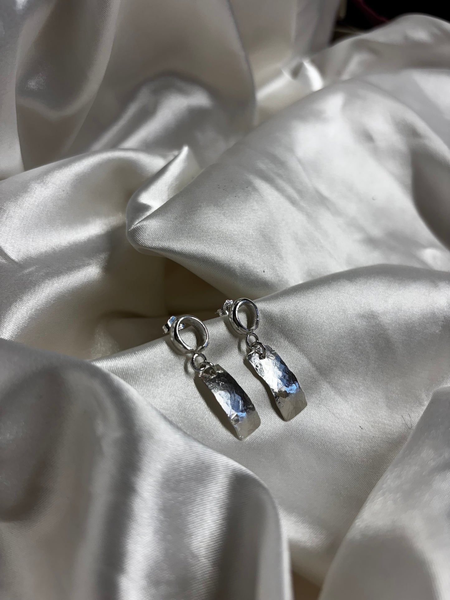 Loop and Hammered Plate Drop Earrings