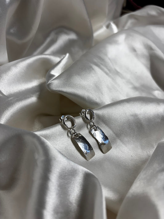 Loop and Hammered Plate Drop Earrings
