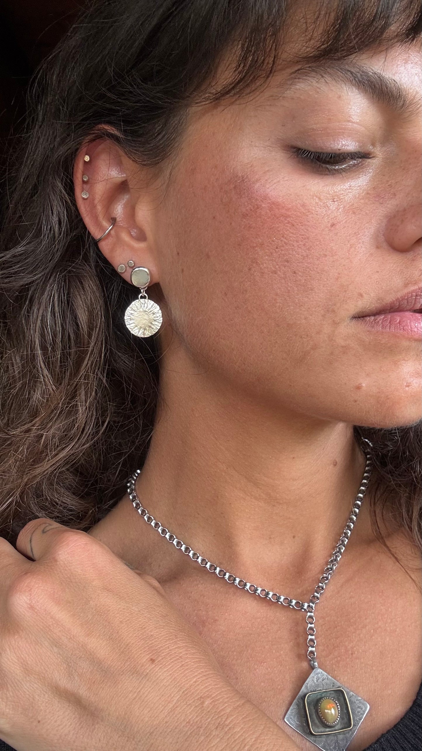 Sun and Moon Silver Stamped Earrings