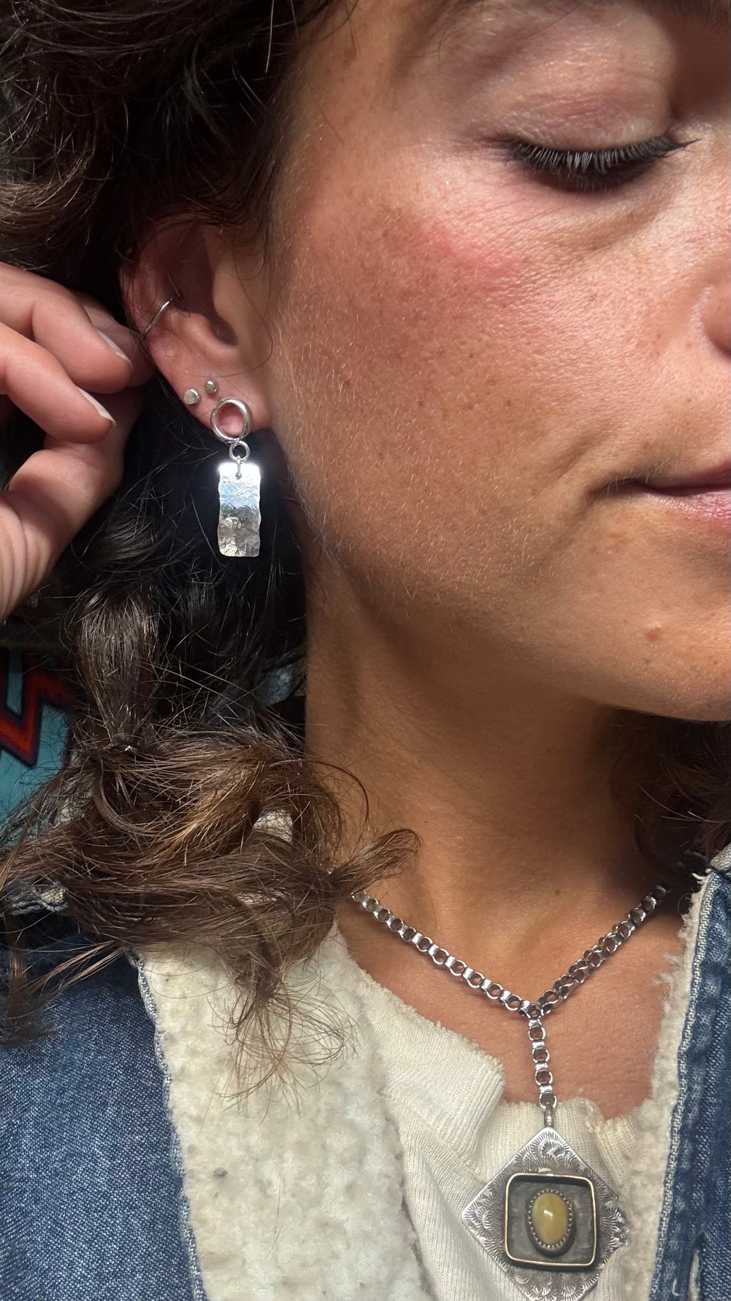 Loop and Hammered Plate Drop Earrings