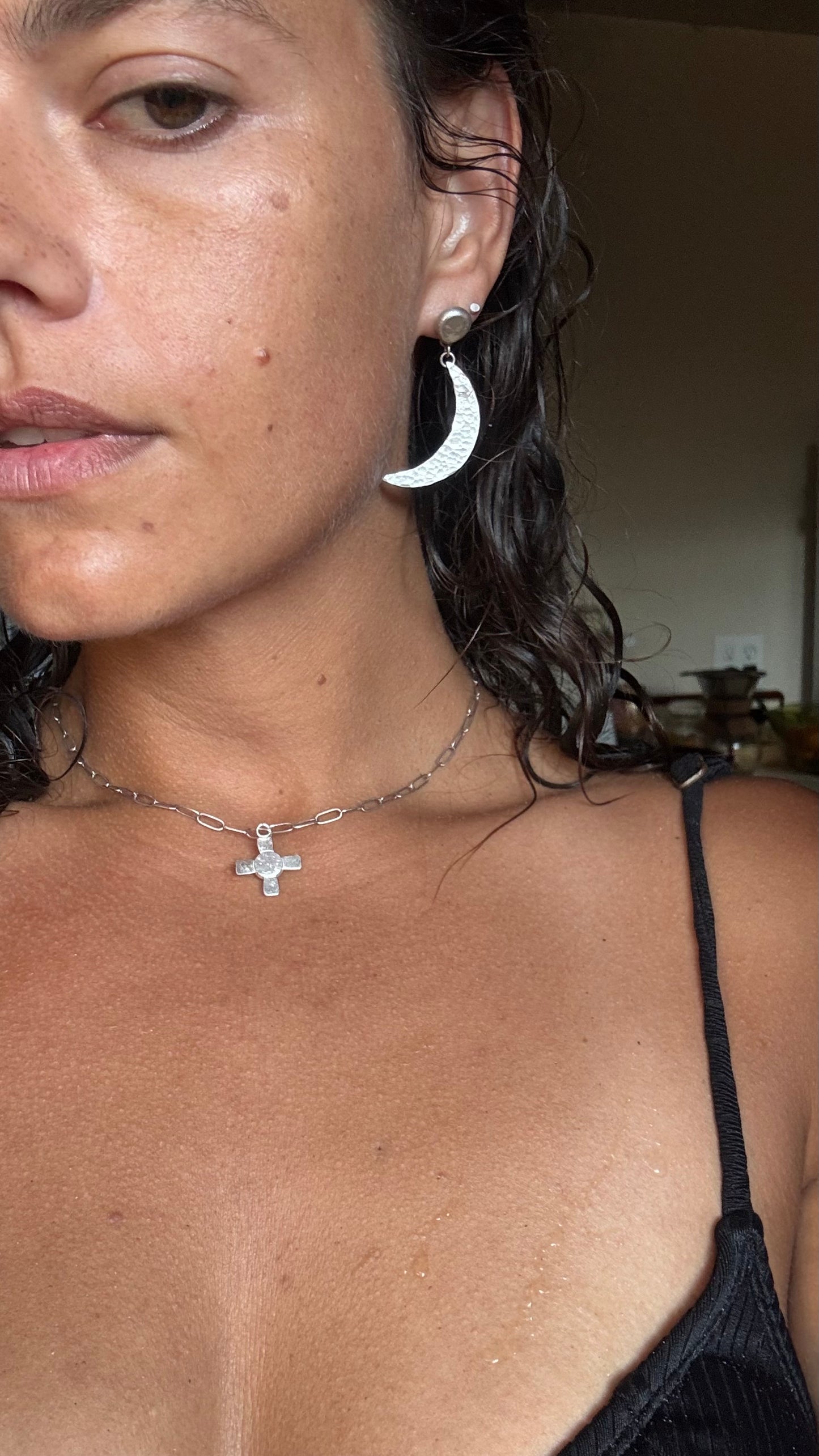 Sun and Moon Silver Stamped Earrings