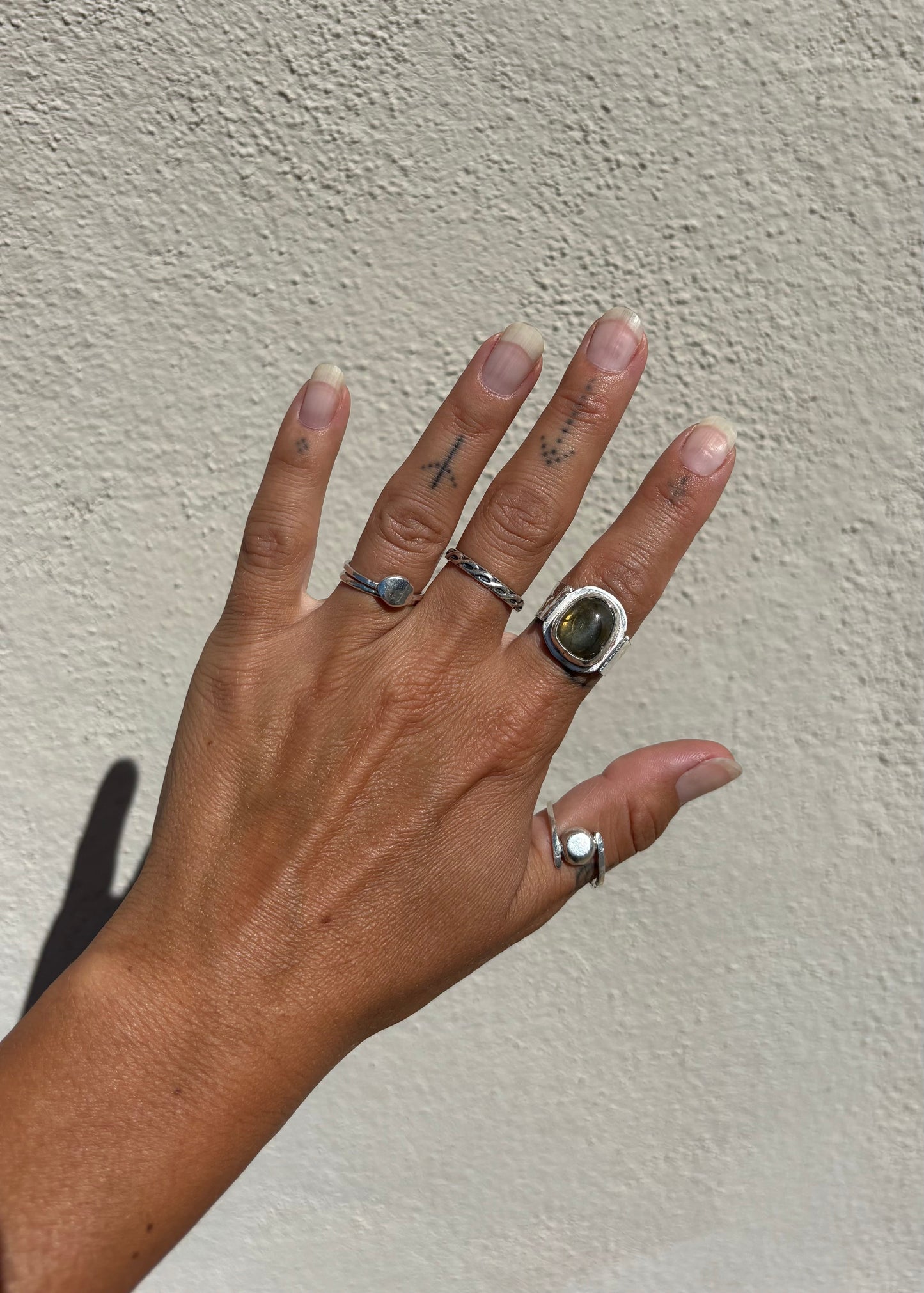 Earthy Green Labradorite Ring - Hand Cut Gemstone Set In Sterling Silver