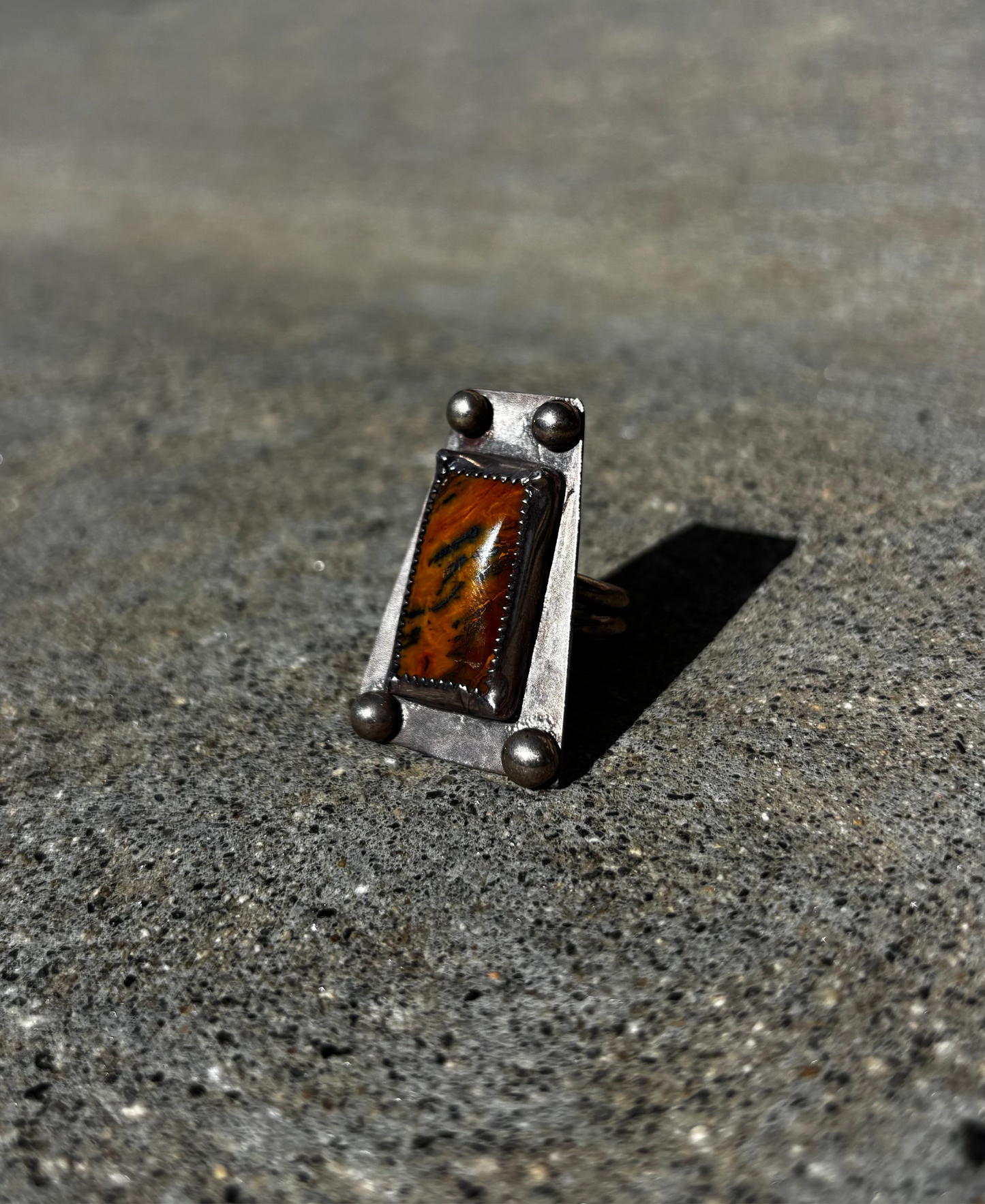 Geometric Tiger Striped Jasper Ring