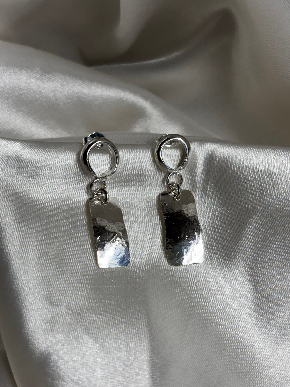 Loop and Hammered Plate Drop Earrings