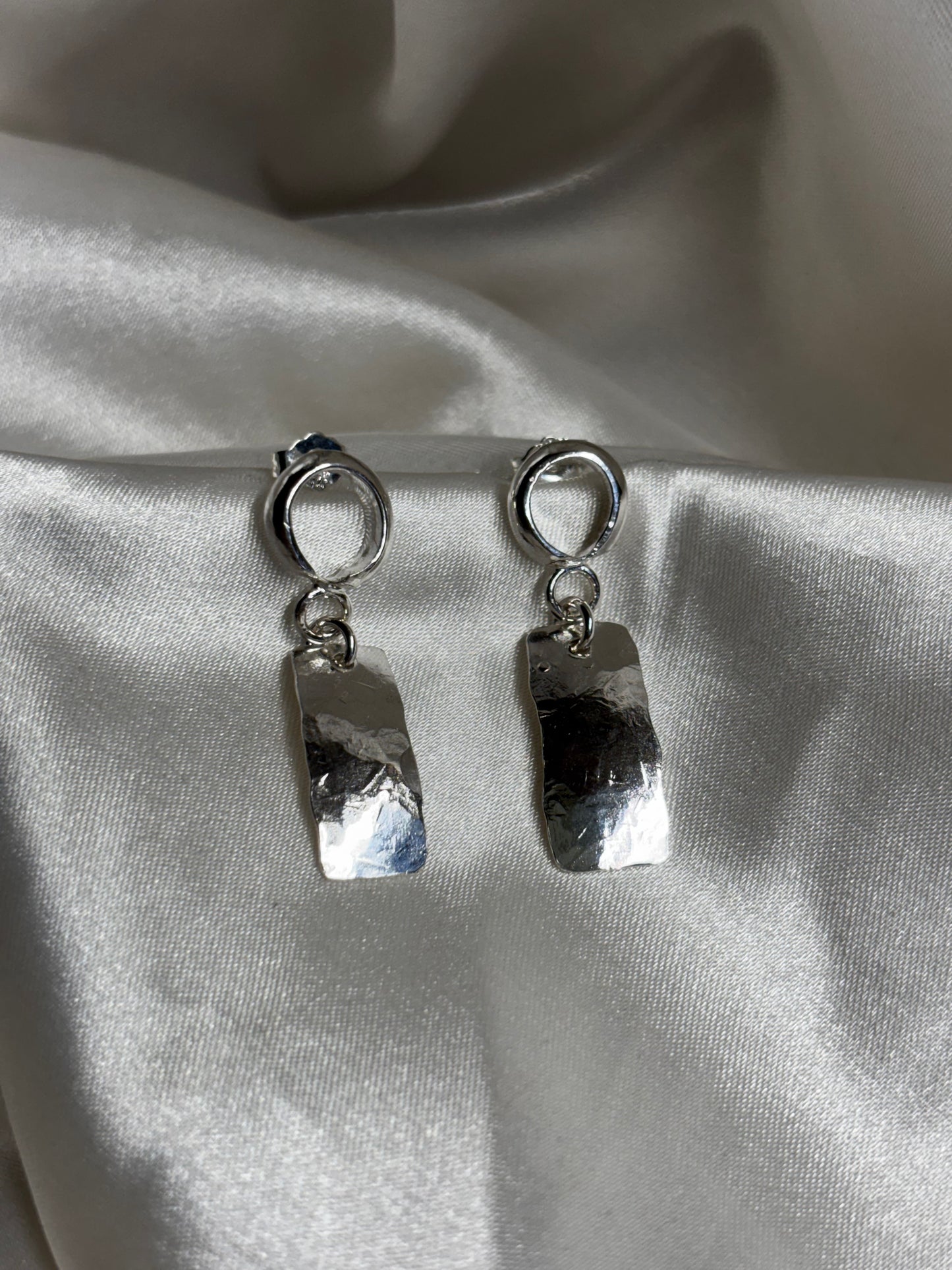 Loop and Hammered Plate Drop Earrings