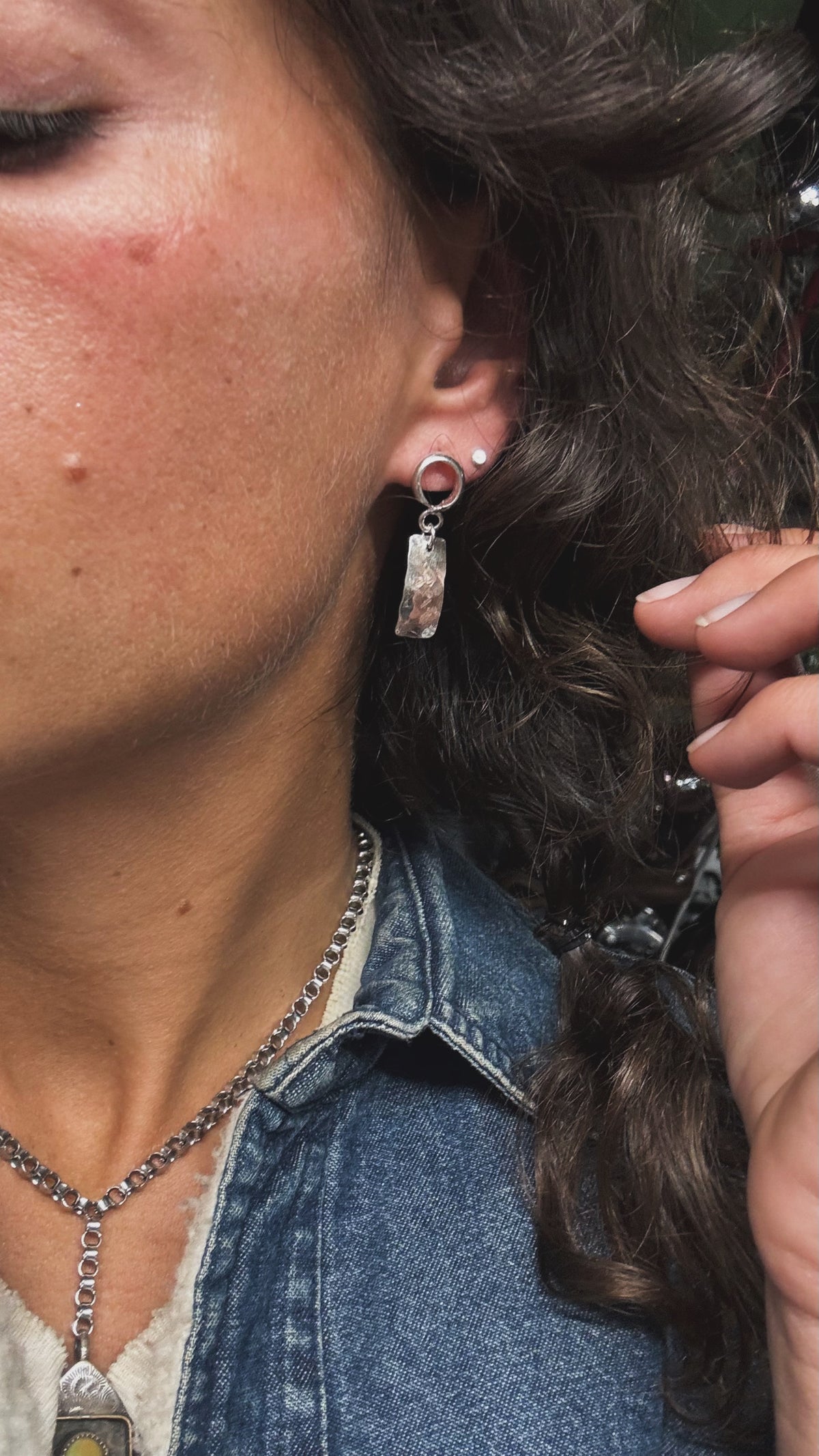 Loop and Hammered Plate Drop Earrings