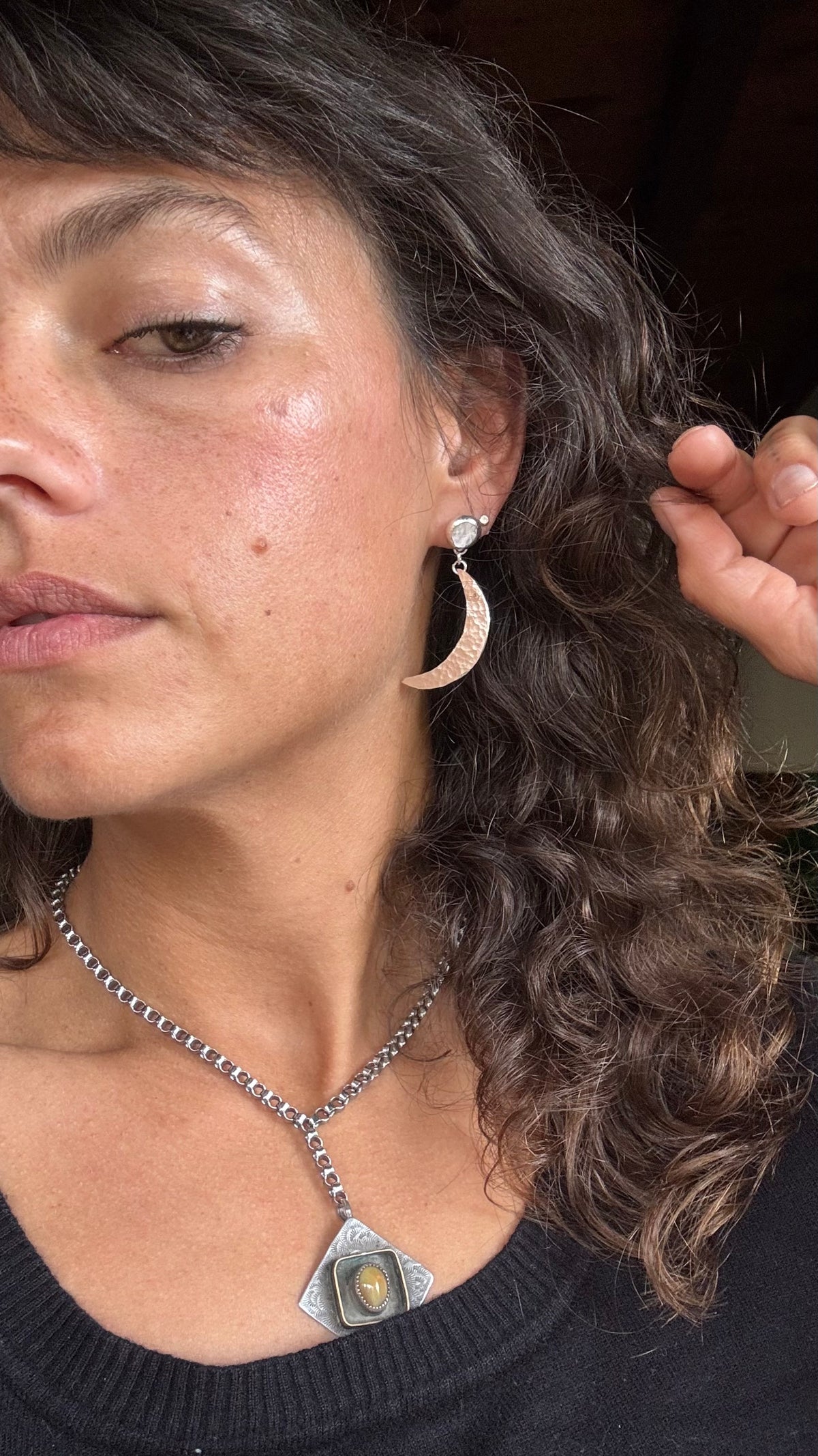 Sun and Moon Silver Stamped Earrings