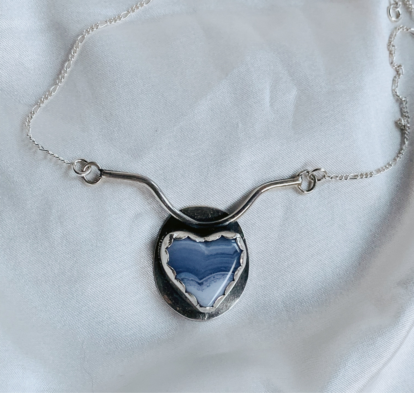 Blue Lace Agate Handlebar Heart Necklace
