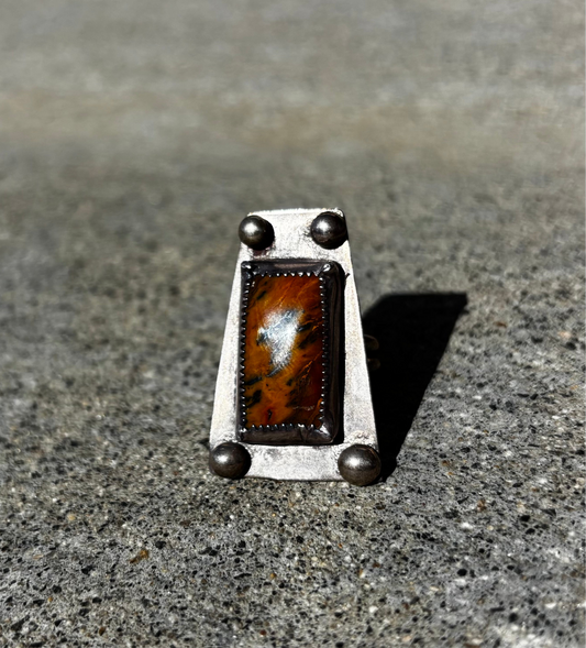 Geometric Tiger Striped Jasper Ring