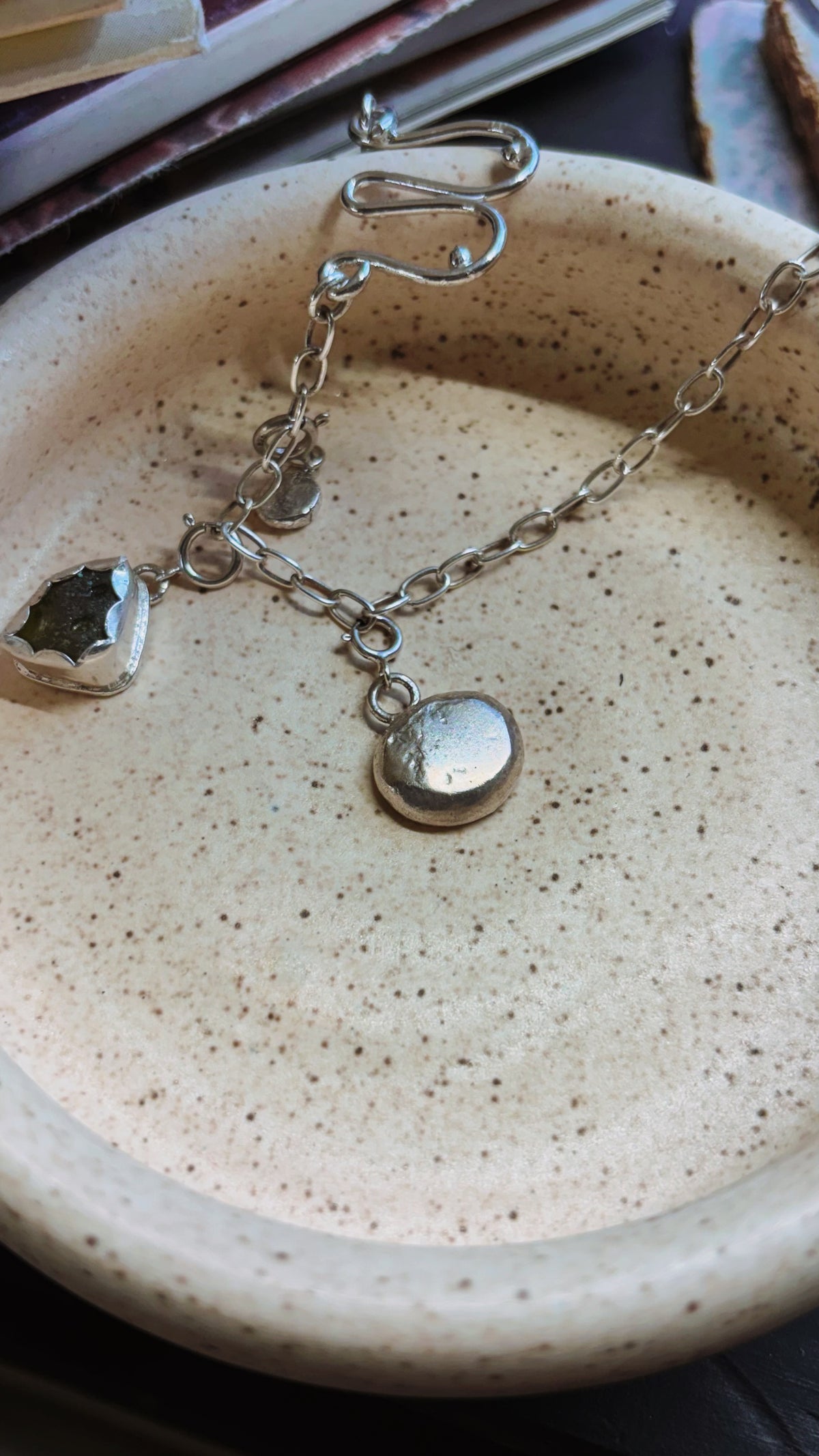 Multi-Charm Storyteller Necklace with Sea Glass, Lightning Bolt, and Sterling Accents