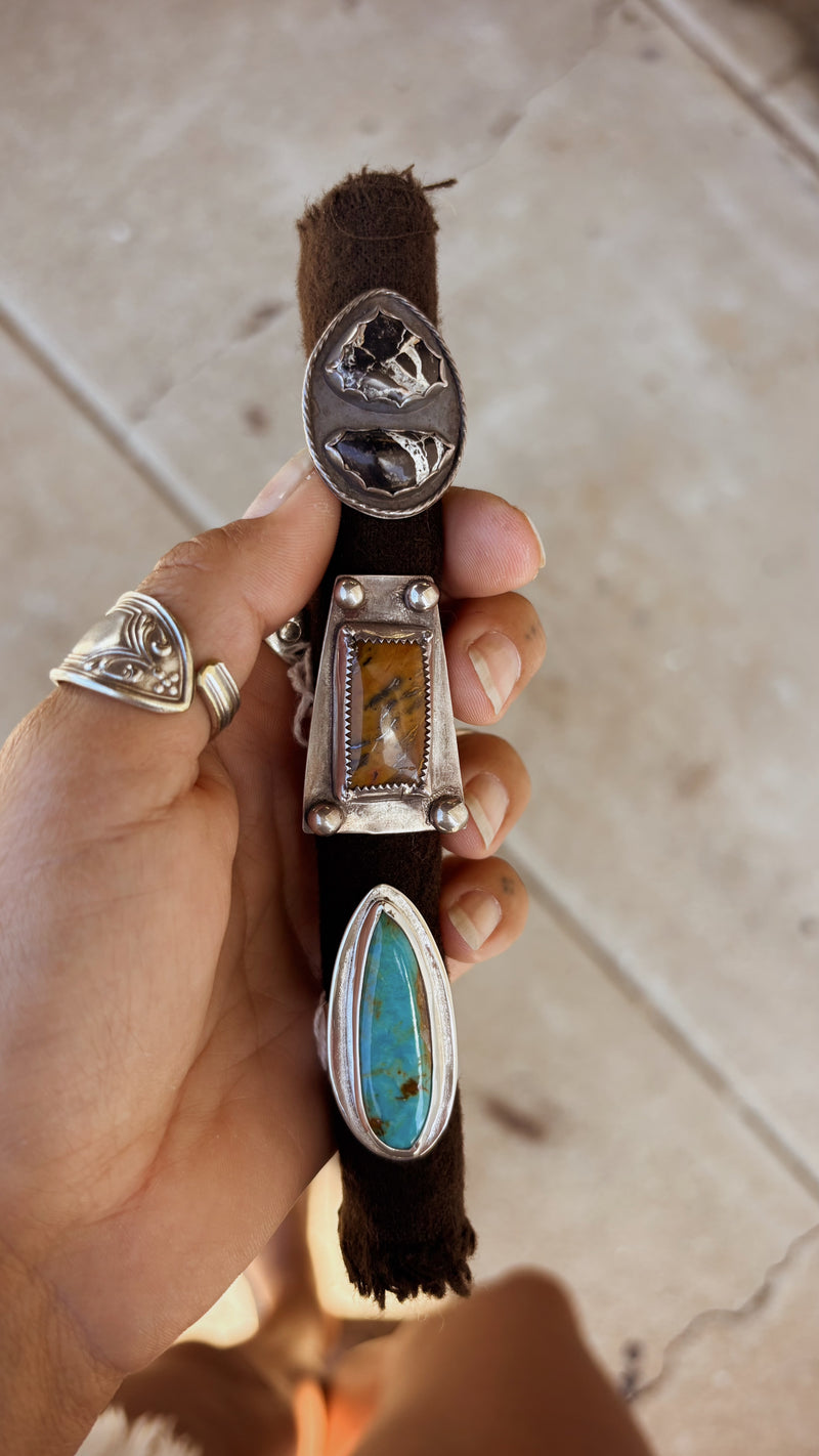 White Lightning Turquoise Ring – Size 6.5 | Sterling Silver Rope Shadowbox Setting | Boho Western Statement Ring | December Birthstone
