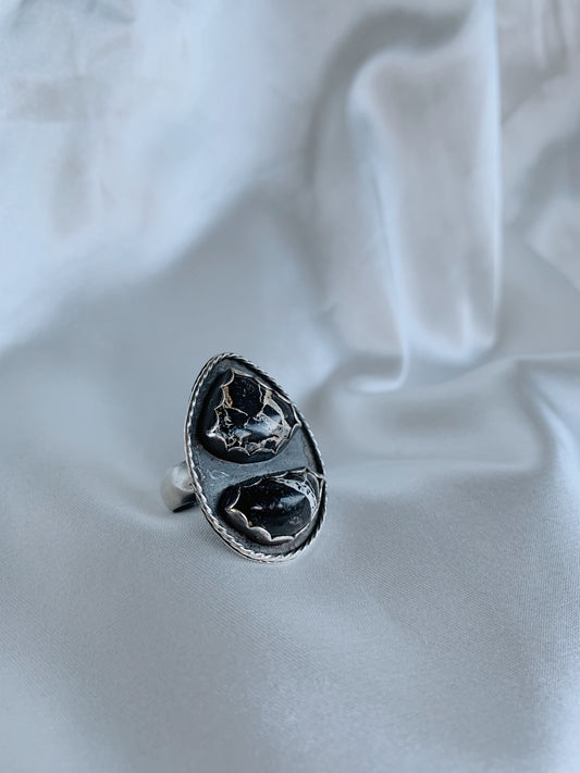 White Lightning Turquoise Ring – Size 6.5 | Sterling Silver Rope Shadowbox Setting | Boho Western Statement Ring | December Birthstone