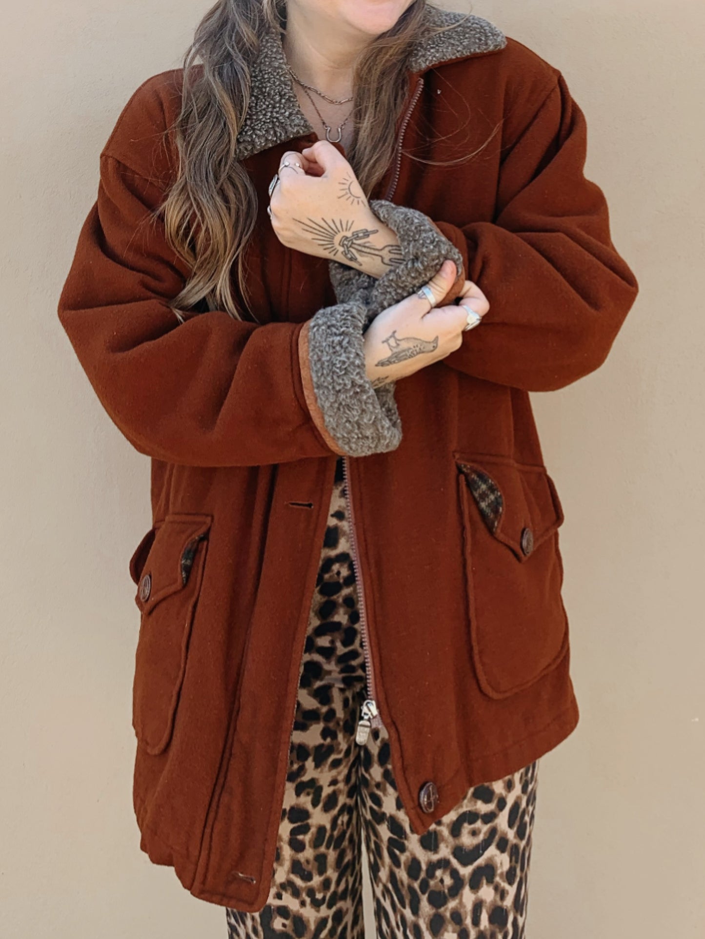 Oversized Brown Flannel Lined Coat