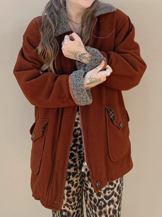 Oversized Brown Flannel Lined Coat