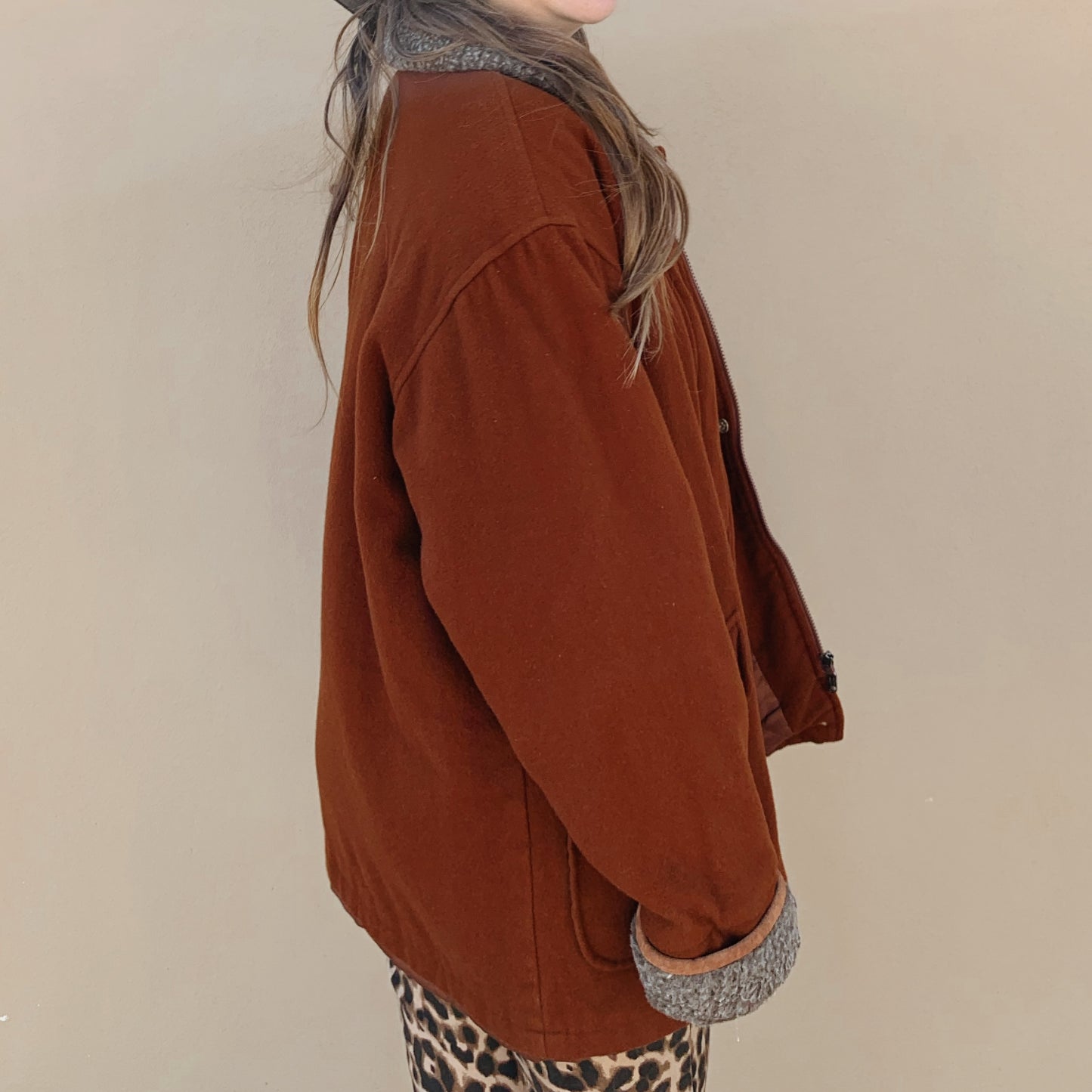 Oversized Brown Flannel Lined Coat
