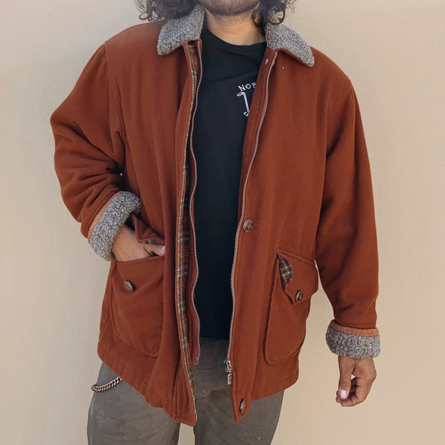 Oversized Brown Flannel Lined Coat
