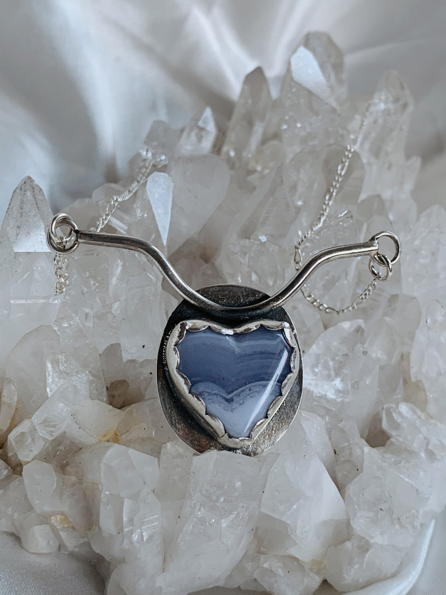 Blue Lace Agate Handlebar Heart Necklace