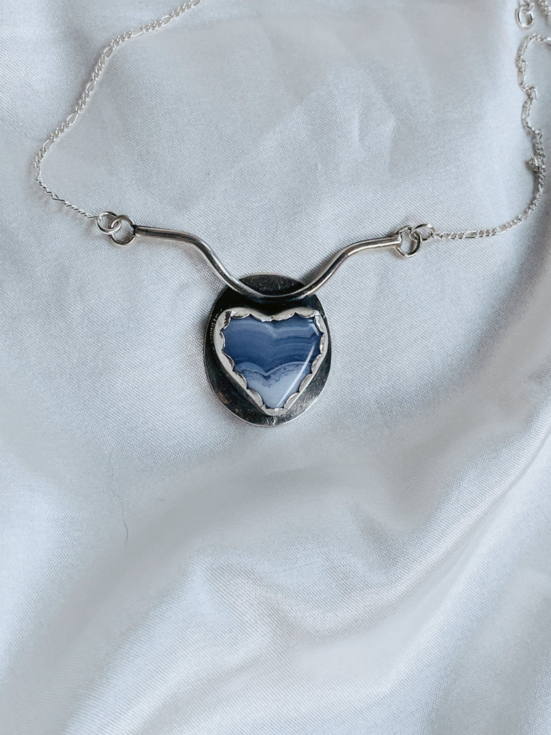 Blue Lace Agate Handlebar Heart Necklace