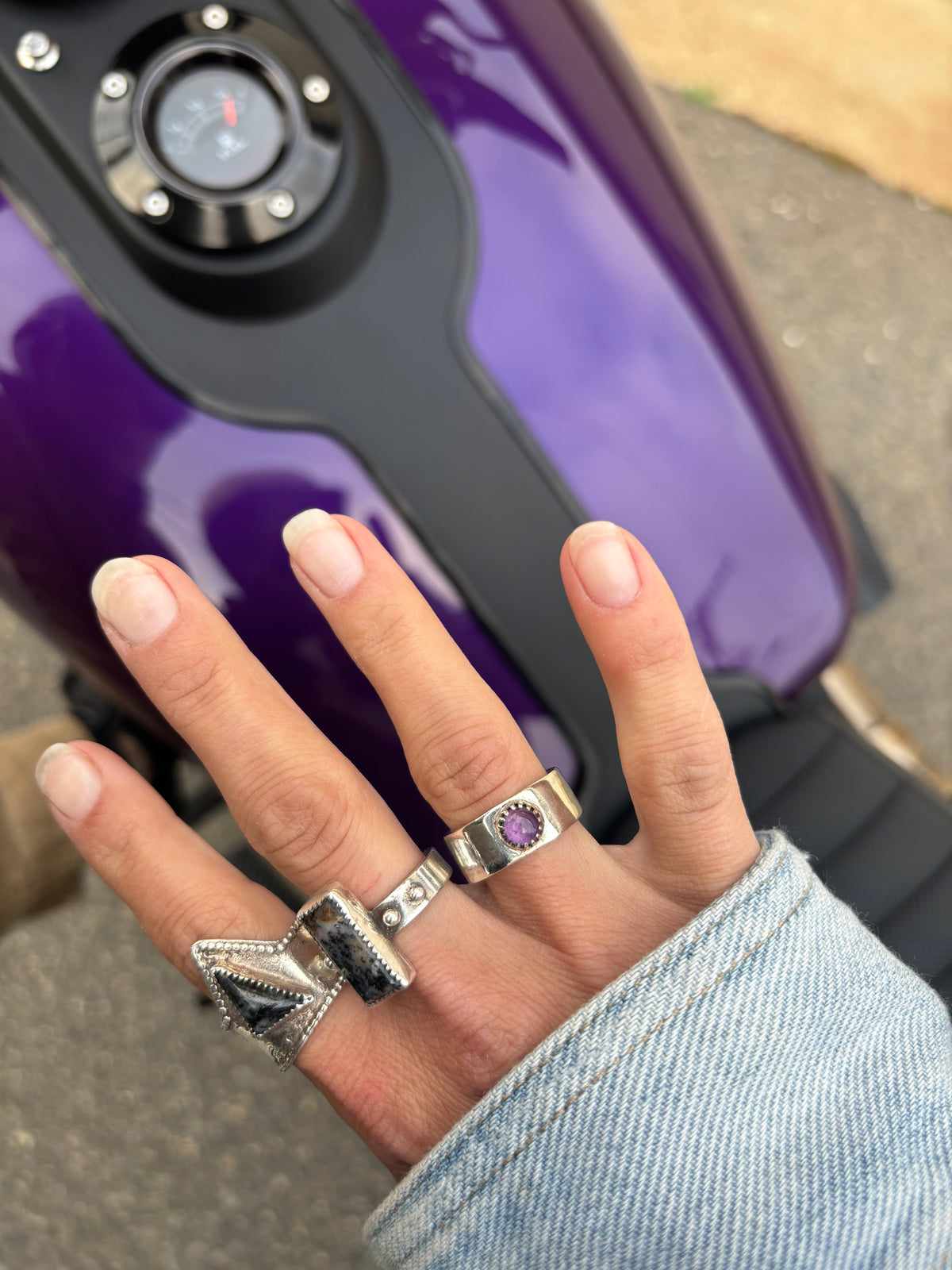 Thick Silver Amethyst Crown Statement Ring - The Ride or Die