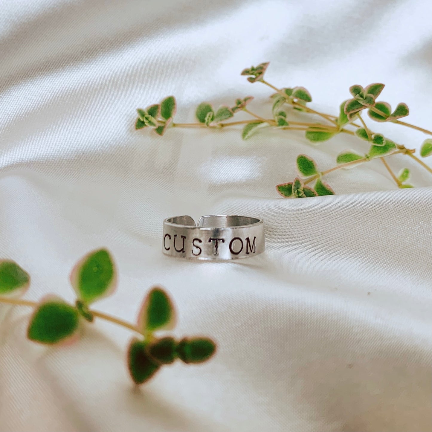 Custom Hand-Stamped Sterling Silver Ring (Pronoun / Word Band)