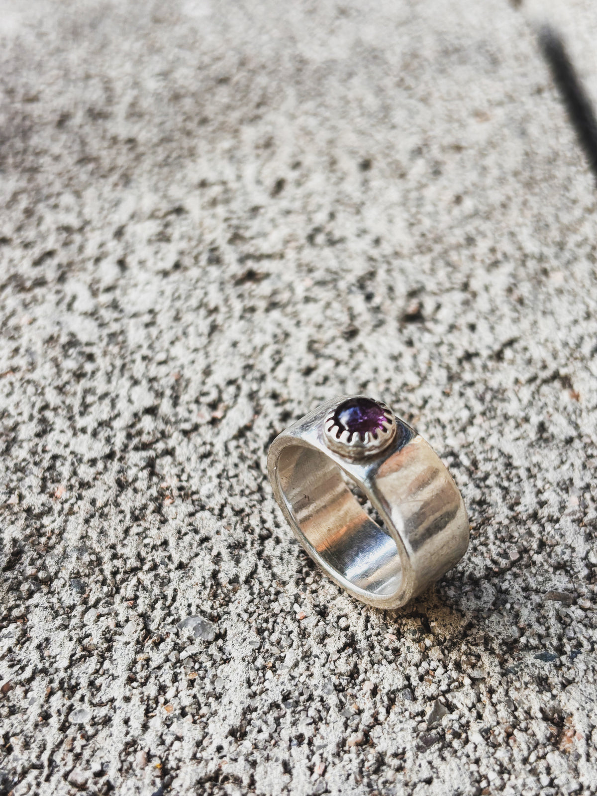 Thick Silver Amethyst Crown Statement Ring - The Ride or Die